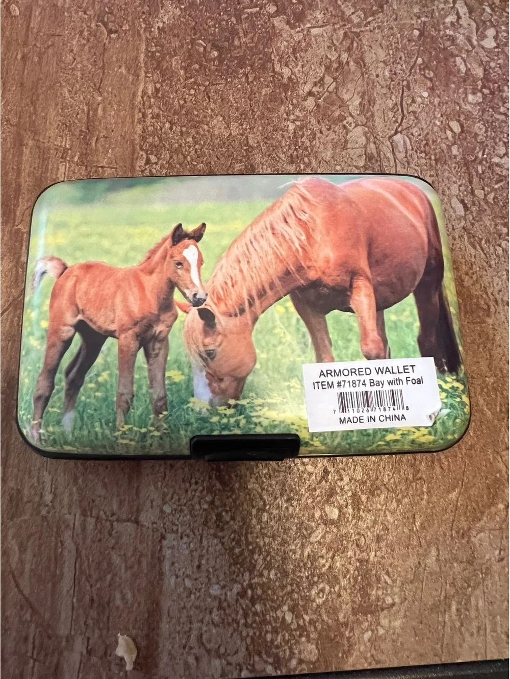 Armored Wallet with Bay Horse and Foal Design